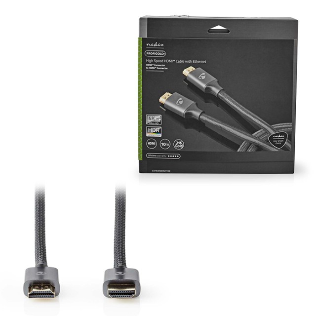 NEDIS CVTB34000GY100 HOCHGESCHWINDIGKEITS-HDMI-KABEL MIT ETHERNET 4K@30Hz 18Gbps 10.00m GUN METAL GRAU