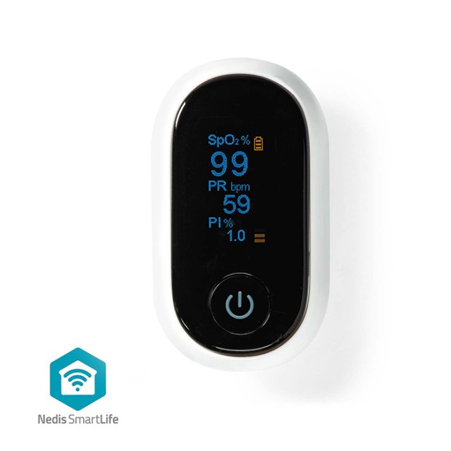 NEDIS BTHOX10WT Bluetooth smart παλμικό οξύμετρο με οθόνη OLED, σε λευκό χρώμα.
