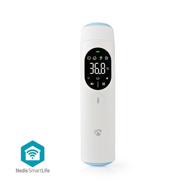 NEDIS BTHTIR10WT Bluetooth smart ψηφιακό θερμόμετρο υπερύθρων μετώπου και αυτιού, σε λευκό χρώμα.