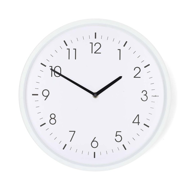 NEDIS CLWA1426WT Ρολόι τοίχου διαμέτρου 36cm με μεγάλους αριθμούς, σε λευκό χρώμα.