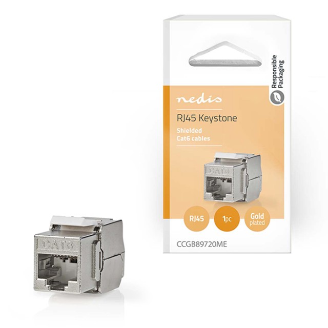 NEDIS CCGB89720ME Θηλυκή υποδοχή δικτύου CAT6, S/FTP σε μεταλλικό σχεδιασμό.