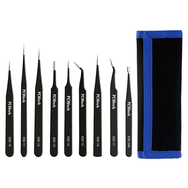 PCWork PCW08G TWEEZER SET, ESD SAFE 9 PIECES