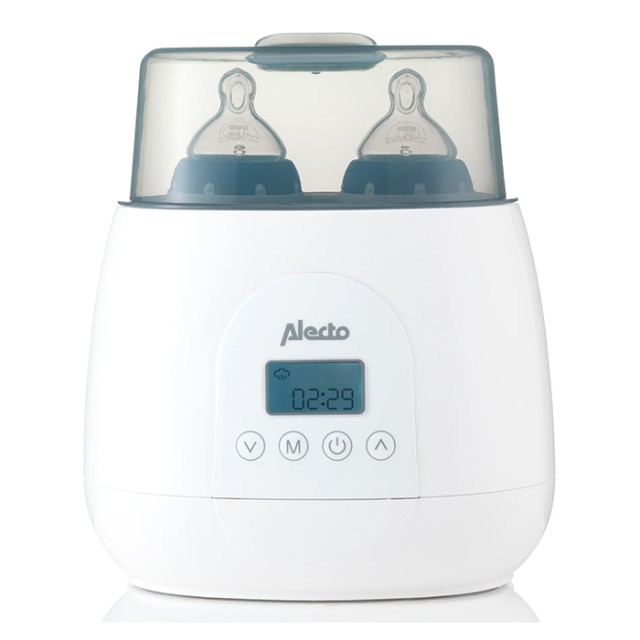 ALECTO BW700TWIN Ψηφιακός διπλός θερμαντήρας μπιμπερό για θέρμανση, αποστείρωση και απόψυξη, σε λευκό χρώμα.