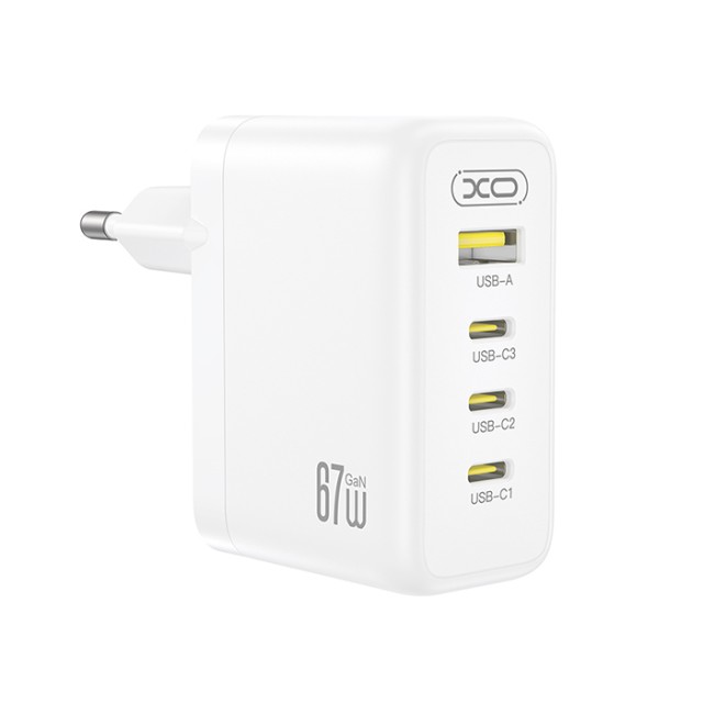 XO CE39 Universal φορτιστής GaN με 4 εξόδους, 3x USB-C & 1x USB-A, 67W