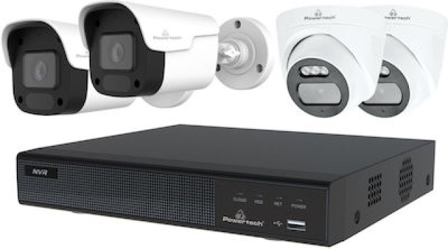 POWERTECH NVR καταγραφικό με 4 κάμερες PT-1233, 4K, 4MP, 9 κανάλια
