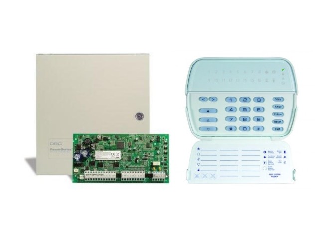 DSC POWERSERIES PC1616E13H Kit de alarma de 6/16 zonas con caja de metal y teclado PK5516E1