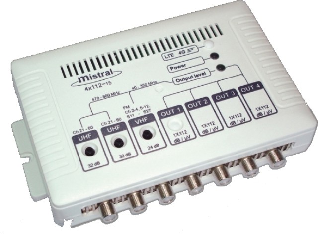 MISTRAL 4x112 5G Antena Central Amplificador FM/ VHF - 2x UHF con 4 salidas y filtro LTE 5G