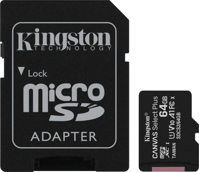 Kingston Canvas Select Plus MicroSDHC Class 10 Memory Card with SD Adapter up to 100MB/s SDCS2/64GB