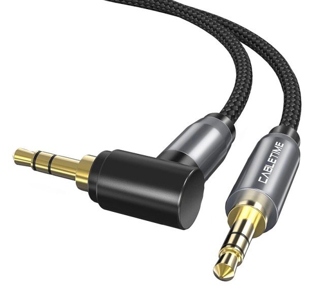 CABLETIME cable de audio 3.5 mm CT-P11RGN, acodado, AUX, 1.8 m, negro