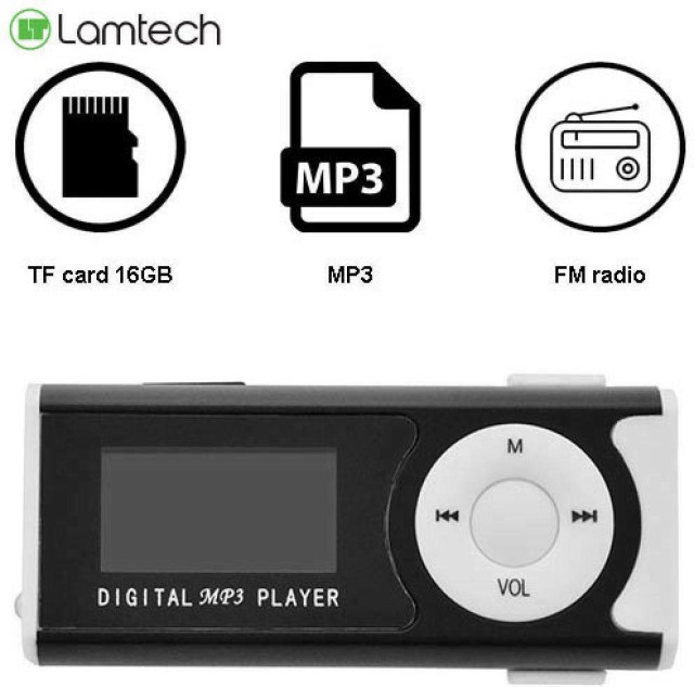 Lamtech LAM02016 Reproductor MP3 (16GB) con Pantalla LCD Negro