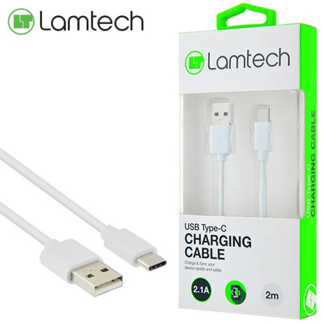 Lamtech Regular USB 2.0 Cable USB-C macho - USB-A macho Blanco 2m (LAM446841)