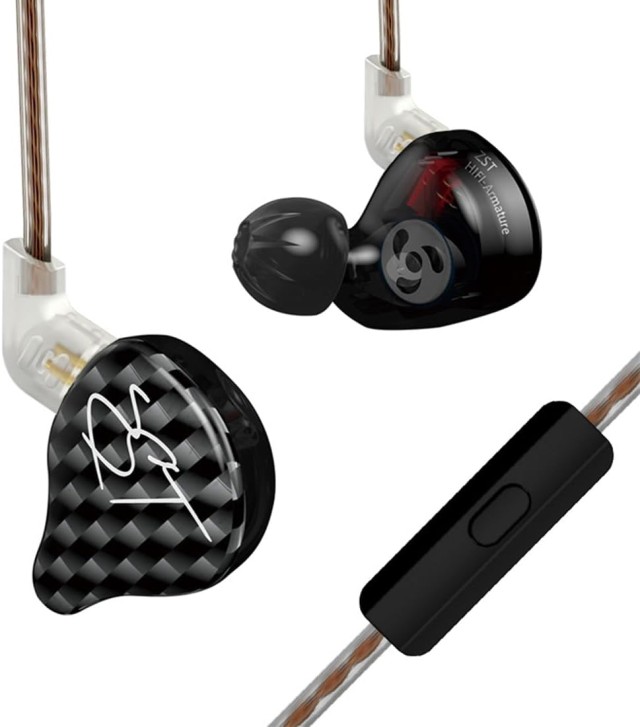 KZ ZST Black  With Mic - IEM 3,5 In Ear Monitor Earphones, Dynamic Hybrid Dual Driver 1BA+1DD