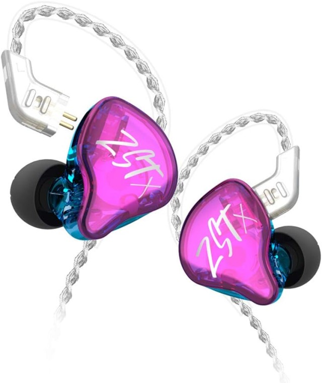 KZ ZST X Purple No Mic - IEM 3,5 In Ear Monitor Earphones, Dynamic Hybrid Dual Driver 1BA+1DD, 2x ma