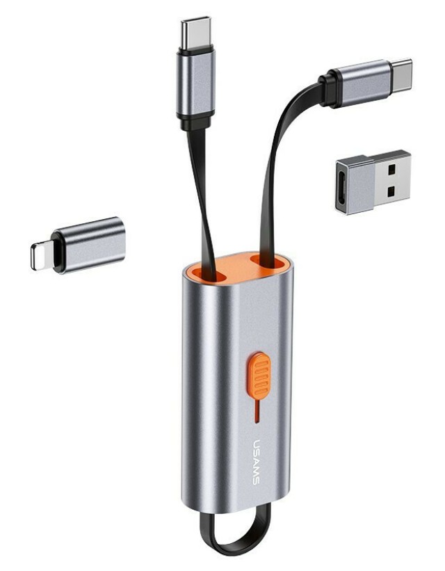 USAMS αντάπτορας USB-C σε USB-C/USB/Lightning SJ560, 60W PD, 0.3m, γκρι