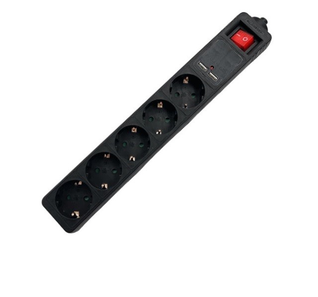 Πολύπριζο Lamtech LAM111948 2xUSB, 5XSchuko - Black