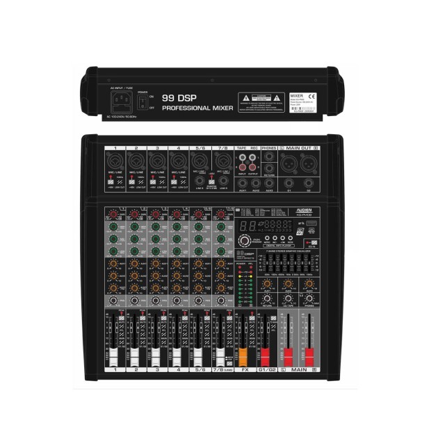 Consola analógica Audien KG-PM08 de 8 canales con alimentación fantasma y 8 entradas XLR y Bluetooth