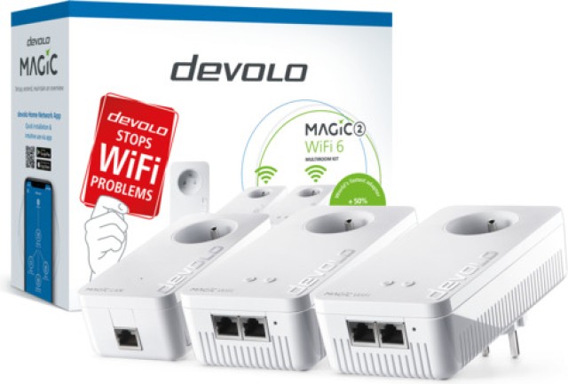 Devolo Magic 2 WiFi 6 Powerline Τριπλού Kit για Ασύρματη Σύνδεση Wi‑Fi 6 με Passthrough Πρίζα και 2 Θύρες Gigabit Ethernet