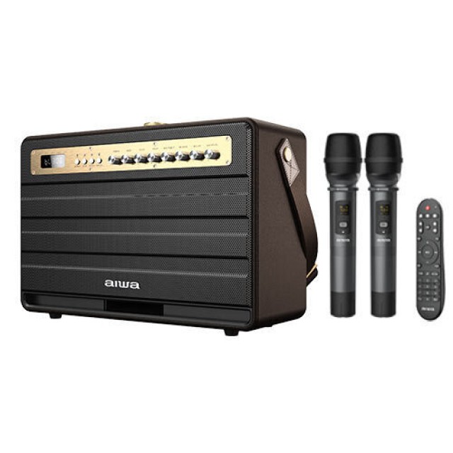 Aiwa Karaoke-System mit Pro Enigma Wireless-Mikrofonen in Goldfarbe MIX450/GD
