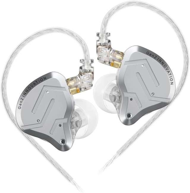 KZ ZSN PRO 2 SIlver No Mic - IEM 3,5 In Ear Monitor Earphones, Hybrid 1BA+1DD 10mm, metal, HIFI bass