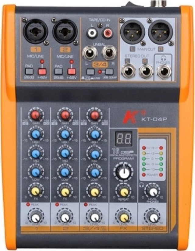 Audien KT04P 4-Kanal-Audiokonsole mit integrierter USB-Soundkarte und Effekten