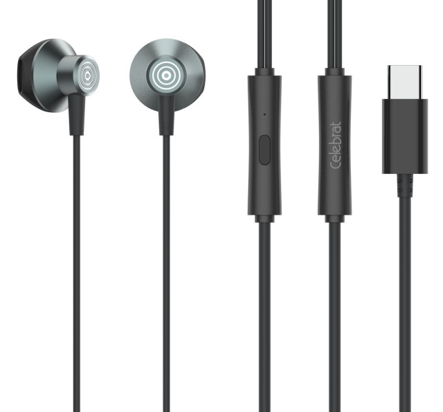 CELEBRAT earphones με μικρόφωνο D14, USB-C, 1.2m, μαύρα