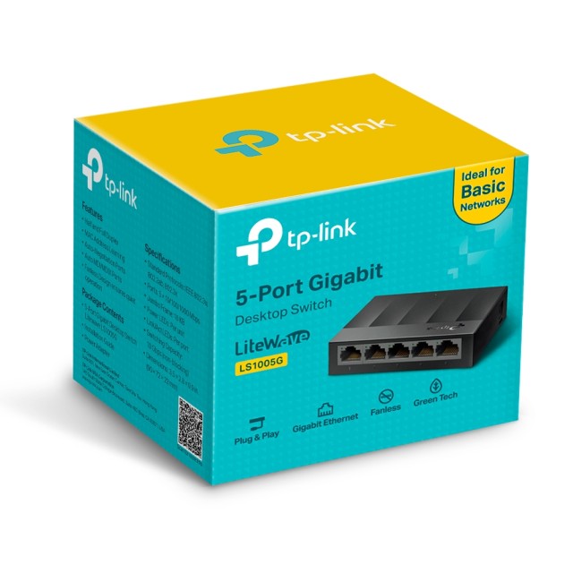 SWITCH 5 Gigabit RJ45 Ports, Desktop Plastic Case LS1005G