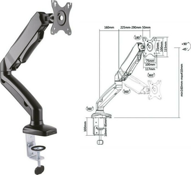 VALUE - 17.99.1155-4 - Βραχίονα Γραφείου Οθόνης  6.5kgr 2 Joints Pneumatic