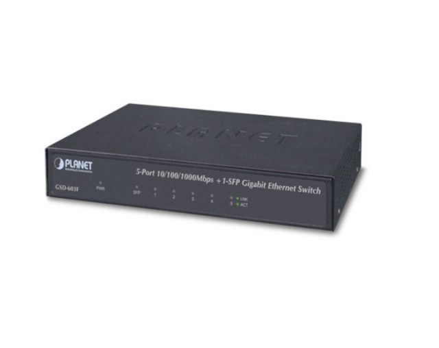 PLANET GSD-603F 5 puertos 10/100 / 1000T + 1 puerto 1000X SFP Gigabit Ethernet Switch