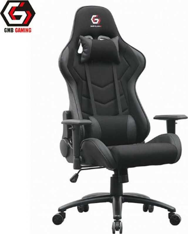Gembird GC-01 Gaming-Stuhl aus Stoff mit verstellbaren Armlehnen, Schwarz/Grau