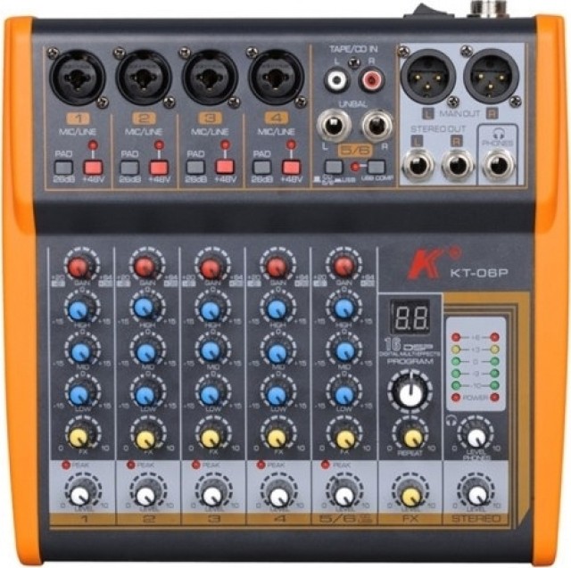 Audien KT06P 6-Kanal-Audiokonsole mit integrierter USB-Soundkarte und Effekten