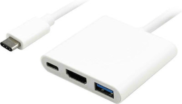 POWERTECH docking station PTH-038, 3 θυρών, USB-C σύνδεση, 4K, λευκό