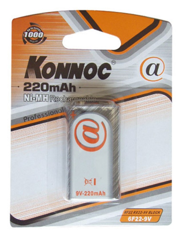 Konnoc, 6F22-9V, NIMH-220mA. Επαναφορτιζόμενες μπαταρίες