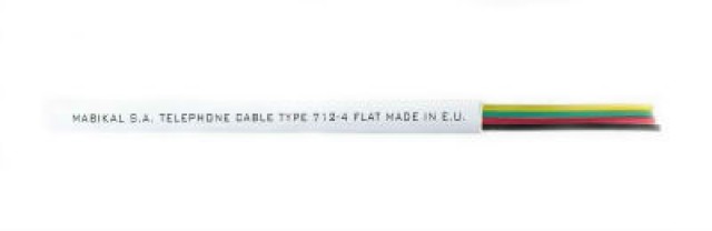 Mabikal, 712-4, Cable telefónico plano, 2 pares, plano. - Blanco negro