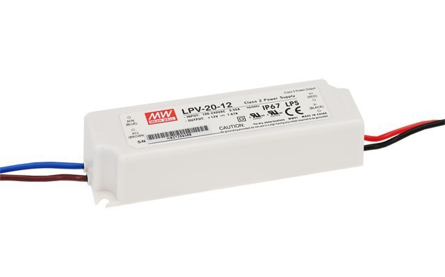 Mean Well LPV20-12 Fuente de alimentación a prueba de agua IP67, 12V, 1.67A, 20W