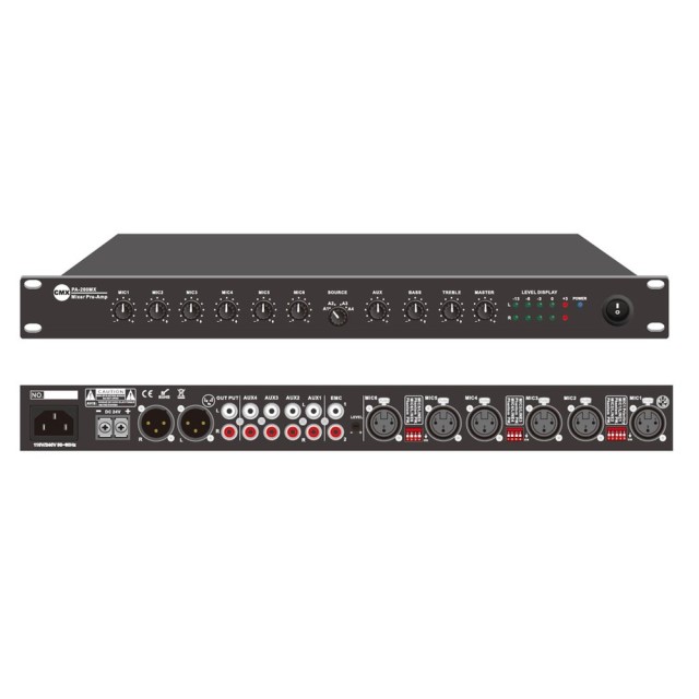 10 CHANNEL STEREO MIXER. MIC 1-6, XLR, P - PA-200MX