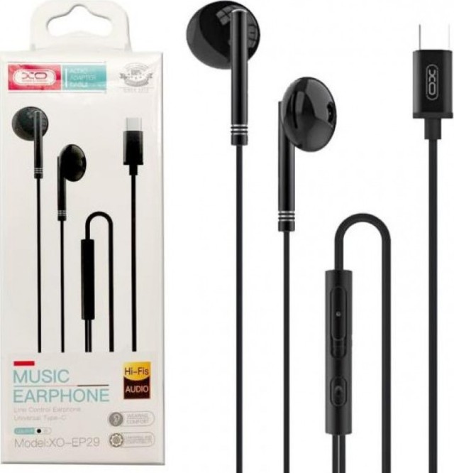 XO EP29 Black Earbuds Handsfree με Βύσμα USB-C Μαύρο