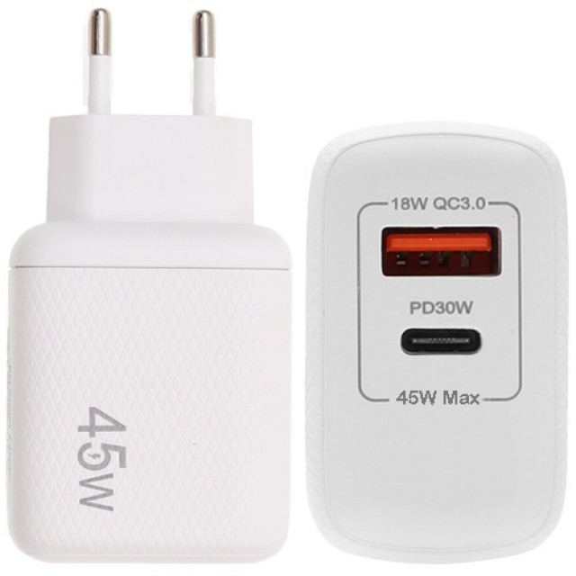 Cargador Inalámbrico Lamtech con Puerto USB-A y Puerto USB-C 65W Power Delivery/Quick Charge 3.0 Blanco (LAM023558)