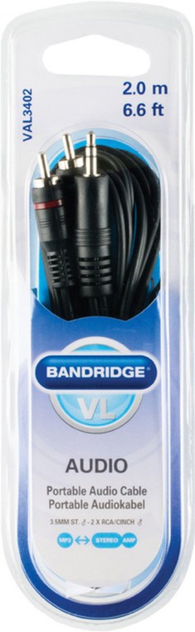 Bandridge, VAL3402, Καλώδιο υψηλής ποιότητας RCA σε Jack 3.5mm. M/M - 2m.