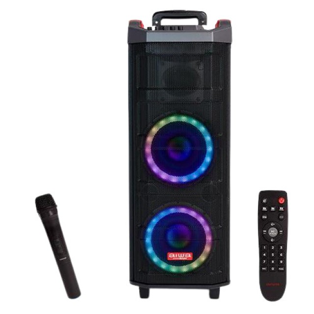 Aiwa KBTUS-608 Sistema Karaoke con Trolley Microfono Wireless Party 80W in Colore Nero