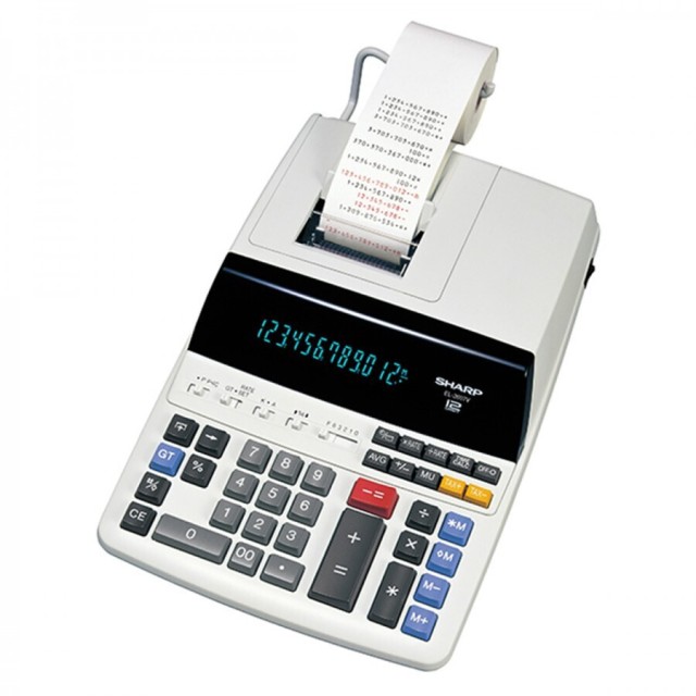 Calcolatrice a nastro di carta Sharp 12 cifre in colore bianco EL-2607V