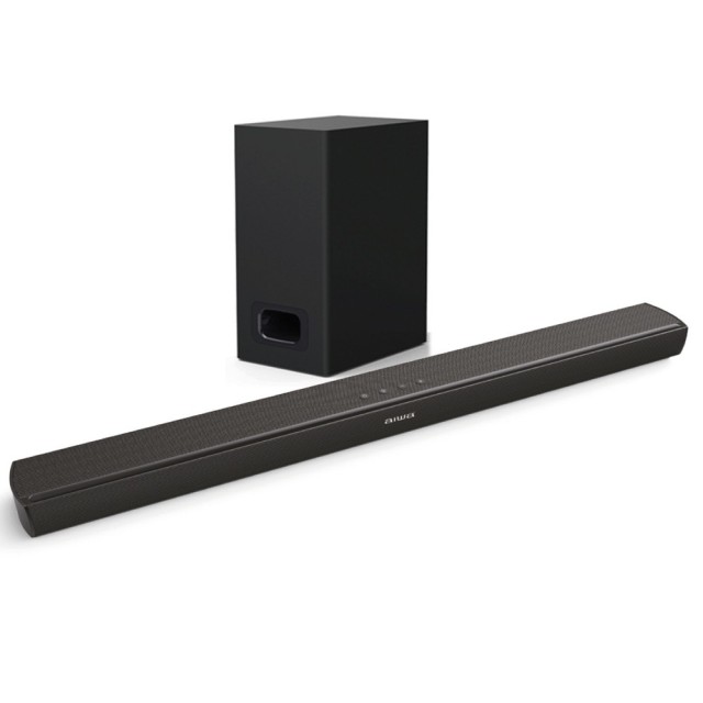 Barra de Sonido y Subwoofer Inalámbrica 2.1 Aiwa (HE-1200SW) con 120W de potencia - Bluetooth, HDMI - Negro HE-1200SW