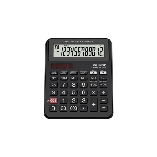 Calcolatrice di contabilità Sharp 12 cifre in colore nero EL-CC12D