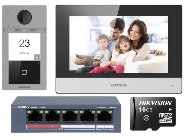 Hikvision DS-KIS604-S Kit de videoportero IP en color con lector de tarjetas Mifare