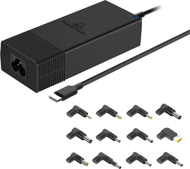 POWERTECH φορτιστής laptop PT-1256 με 12 βύσματα, USB-C PD, 90W, μαύρος