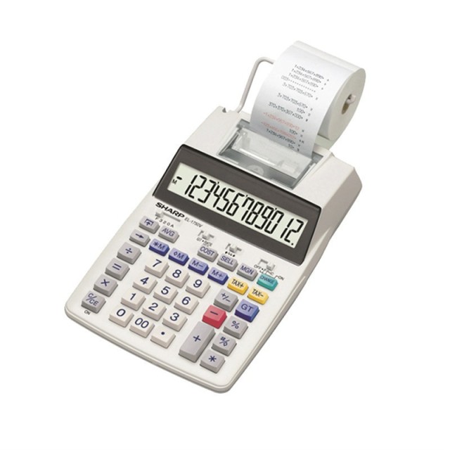 Calcolatrice a nastro di carta Sharp EL-1750V 12 cifre in colore bianco
