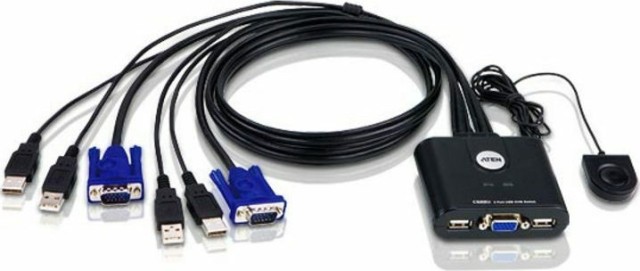 Cable Conmutador KVM USB VGA de 2 puertos Aten con selector de puerto remoto