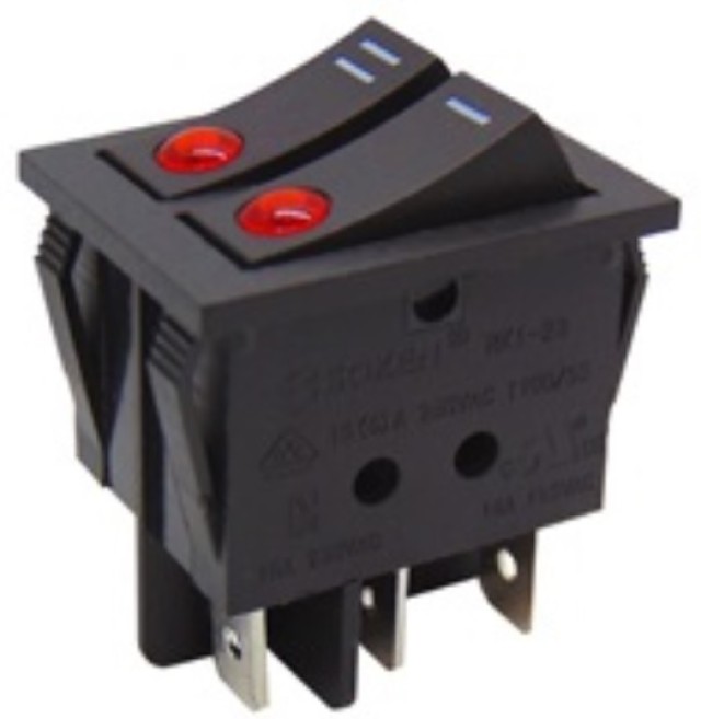 ROCKER SWITCH LARGE DOUBLE 6P RED LIGHT ON-OFF 16A / 250V BLACK CABLE RK1-23AB1X1NB / B SOKEN