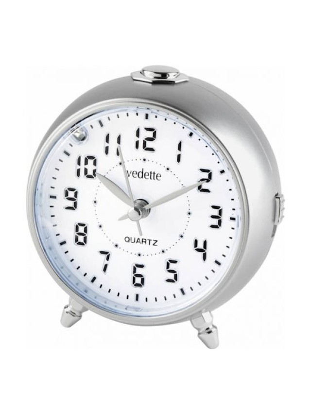 Ρολόι Ξυπνητήρι Vedette VR10128 Αθόρυβο Πλαστικό Ασημί Led φωτισμός