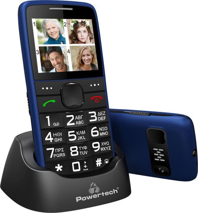 POWERTECH PTM-24 Sentry Eco Dual-SIM-Handy mit großen Tasten, Blau (Griechisches Menü)