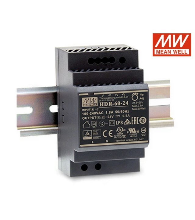 ΤΡΟΦΟΔΟΤΙΚΟ ΡΑΓΑΣ 60W/24VDC/2.5A ULTRA SLIM HDR-60-24 MEAN WELL